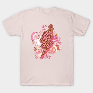 Retro Pink Christmas Santa Light Bolt Disco Ball T-Shirt